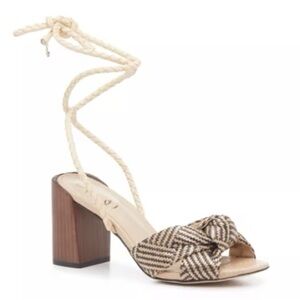 Sam Edelman Bodhi Block Heel Sandals Beige Raffia Knot Ankle Wrap 8M